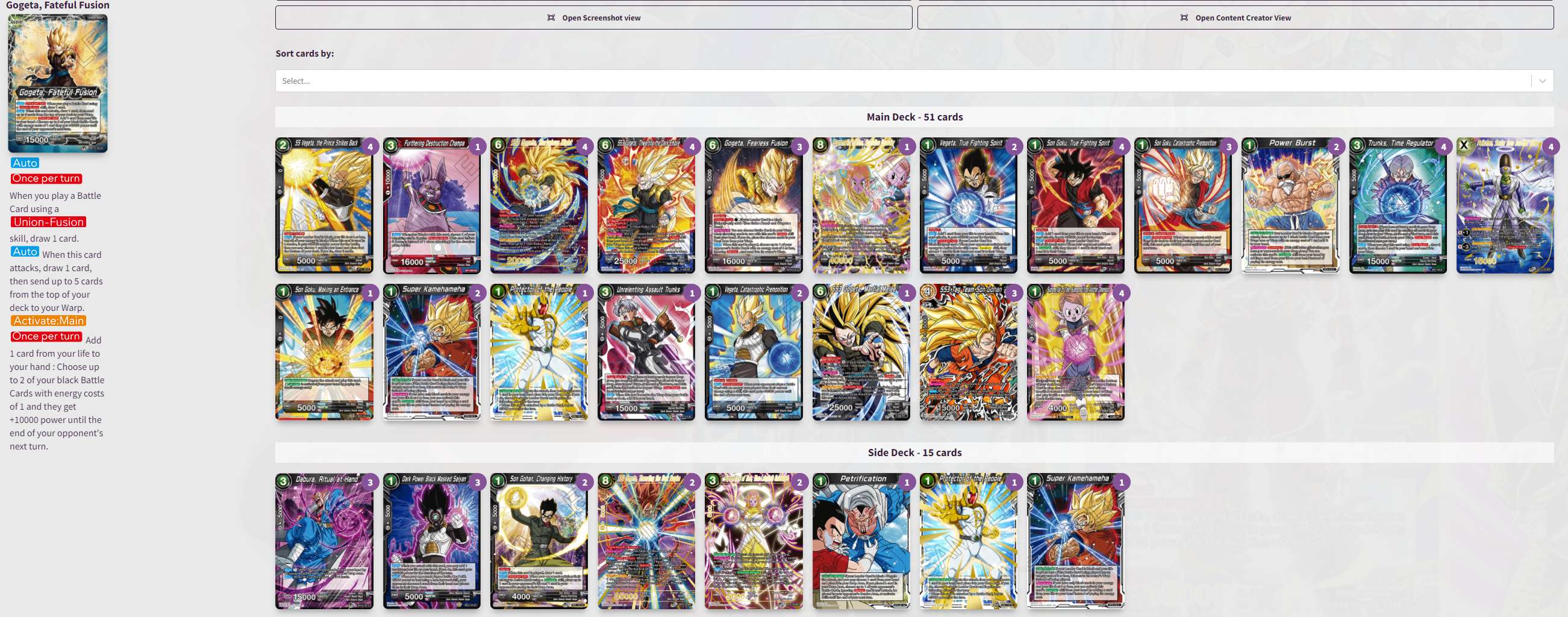 Decklist de Sarcina Simone