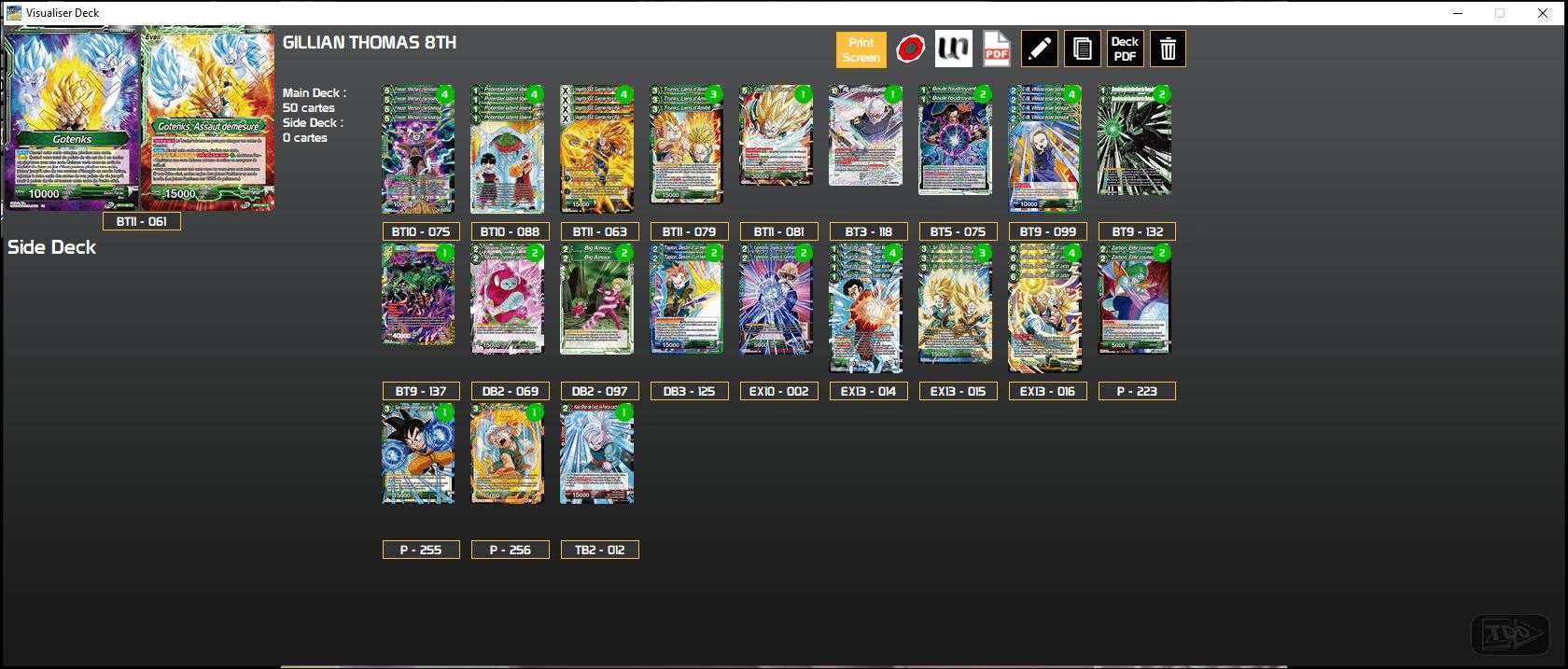 Decklist de Gillian Thomas